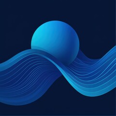 Poster - A smooth, blue sphere surrounded by flowing waves, creating a serene and modern abstract design.