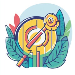 Poster - Colorful illustration of a target symbol surrounded by green leaves, conveying growth and achievement.