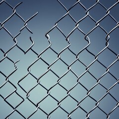 Poster - Close-up of a metallic chain-link fence against a muted blue gradient background.