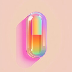 Poster - A vibrant, iridescent pill capsule casting a colorful shadow on a soft pastel background.