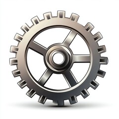 Poster - A metallic gear with a polished finish, showcasing intricate details and a dynamic design.