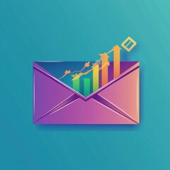 Poster - Colorful envelope symbolizing email growth with upward trend in analytics.