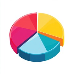 Poster - Vibrant pie chart illustration showcasing data segmentation in shades of blue, pink, yellow, and teal.