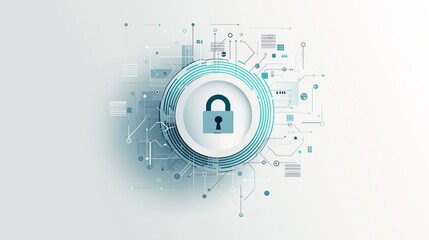 Fototapete - Futuristic digital security system with a central lock symbol, representing cybersecurity, encryption, and advanced data protection for secure networks, Generative AI