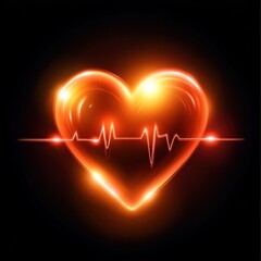 Poster - A glowing heart symbol intertwined with heartbeat lines, radiating vibrant orange hues on a dark background.