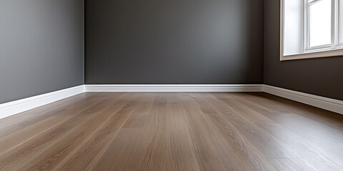 Aufkleber - Minimalist Room Interior: Empty room featuring hardwood flooring, neutral colored walls, white trim, and natural light from a window, showcasing simplicity.