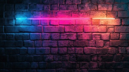 Aufkleber - Neon light glow on textured brick wall creating vibrant atmosphere in urban setting at night. Generative AI