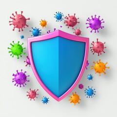 Poster - Colorful shield representing protection against viruses and germs in a vibrant, playful design.