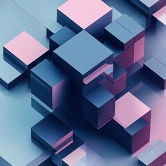 Poster - An abstract composition of 3D cubes in shades of blue and pink, creating a modern and dynamic visual effect.