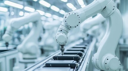 Aufkleber - Advanced robotic arm operating in an automated manufacturing facility, highlighting industrial automation, precision engineering, and future technology, Generative AI