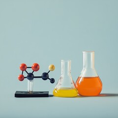 Poster - Chemistry Lab: Exploring Molecular Structures with Scientific Equipment on a Blue Background.