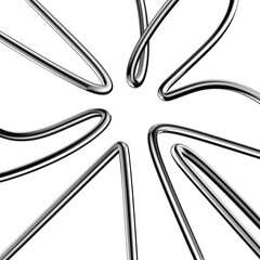 Poster - Tense wires 3D shapes set isolated. Futuristic chrome metal bent lines collection, abstract tangled ropes, curves