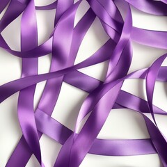 Fototapete - Entangled Elegance: A Dance of Purple Ribbons on White, Perfect for Gifts, Crafts, and Festive Decorations. 