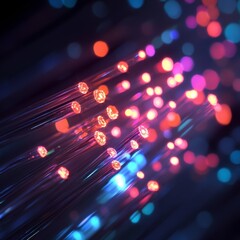 Leinwandbilder - Fiber Optic Lights: A Colorful Display of Illuminated Cables and Glowing Spheres in a Dark, Artistic Arrangement