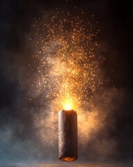 Poster - A glowing sparkler ignites in a dark atmosphere, scattering golden sparks and creating a magical ambiance.