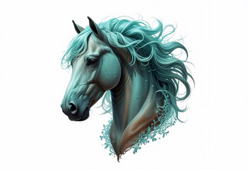  Horse head on white background, close-up