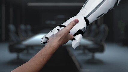 Poster - A hand releases a futuristic rocket surrounded by business icons, symbolizing innovation and growth in a modern conference room atmosphere. Perfect for technology visuals. Auvana