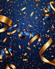 Poster - Colorful blue and gold ribbons swirling against a dark backdrop, creating a festive atmosphere.