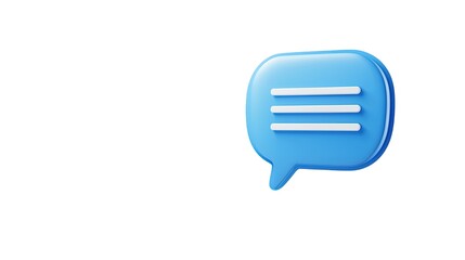 Aufkleber - 3d Glossy blue chat bubble featuring three white lines, isolated on a transparent background, ideal for communication concepts