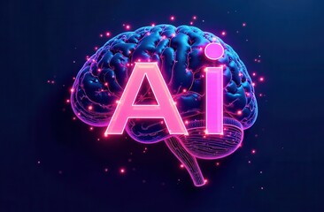 Poster - A colorful brain illustration features bright letters representing artificial intelligence. The design showcases a blend of creativity and technology emphasizing innovation in AI.
