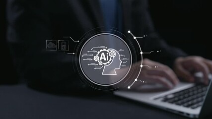 Poster - human interact with ai artificial intelligence brain processor in concept of ai artificial intellige