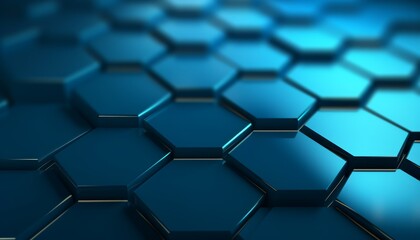 Fototapete - Cyan blue hexagons with bright lighting edges. Banner template geometric abstract background.
