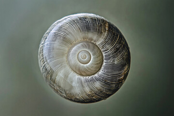 Leinwandbilder - Close up of snail shell with natural spiral pattern and blurred background