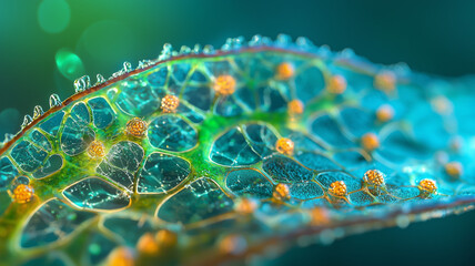 Poster - close up of leaf showing colorful stomata and intricate patterns