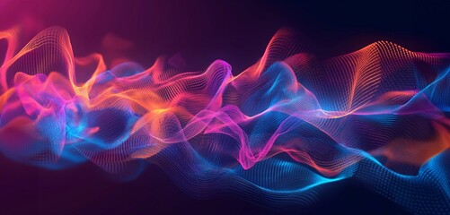 Wall Mural - colorful particles flowing and forming abstract waves on dark background, a mesmerizing visual elect