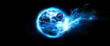 © PhotoArtHub - A glowing digital globe with a dynamic energy burst emanating from it, symbolizing global connectivity, data flow, and technological progress in the digital world.