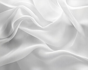 Poster - A close-up of soft, flowing white fabric with gentle creases, showcasing its smooth texture and light, delicate folds, symbolizing elegance and purity.