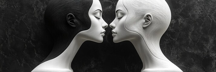 Poster - Black and white figures display a striking contrast of unity and division in artistic expression