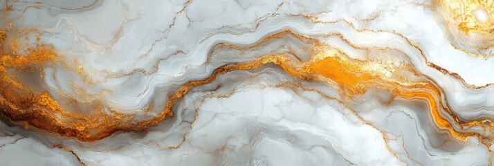 Poster - Elegant classic marble pattern featuring white and gold tones with intricate swirls and textures