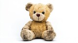 Worn-Out Teddy Bear: A Grimy, Old Plush Toy Isolated Against a Clean White Background