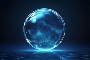 Poster - Stunning glass sphere showcasing hexagonal patterns in a futuristic digital space