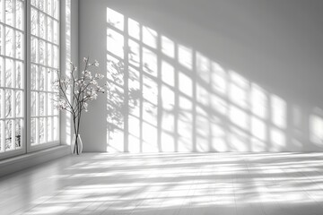 Poster - An empty room with a white backdrop and window shadows serves as a studio setting for product display