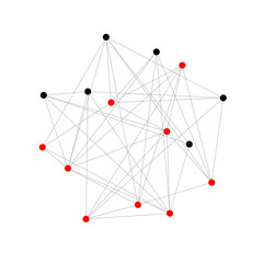 Poster - Abstract network visualization, isolated red and black nodes interconnected by clean lines. Mathematical complexity rendered with minimalist elegance, perfect for data science, AI concepts.
