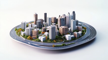 Poster - Cityscape on a plate, modern architecture, urban landscape, architectural model, 3D illustration, urban planning, aerial view, for presentation