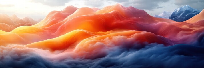 Poster - Vibrant abstract landscape with textured mountains and flowing clouds showcasing dramatic colors
