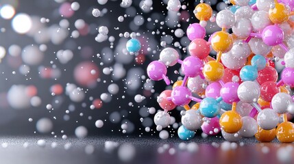 Colorful molecule model, science concept, dark background,  abstract design, stock photo