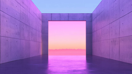 Poster - Minimalist concrete architecture with sunset view and vivid gradient colors