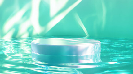 Poster - Tranquil podium in water with reflections for minimalist design and display concepts