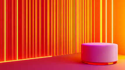 Poster - Modern podium with geometric pattern and vibrant lighting for event design and interior decor