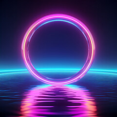 Aufkleber - Holographic gradient ultraviolet neon circle frame, liquid surface, futuristic and glowing effect.