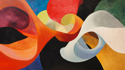 Poster - Vibrant abstract painting with swirling geometric patterns for modern art display