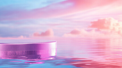 Poster - Serene podium with water reflection against a pastel sky backdrop for design inspiration