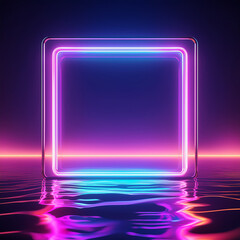 Aufkleber - Ultraviolet neon square on liquid surface. Stunning geometric shape with holographic gradients