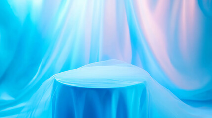 Poster - Elegant podium with soft fog effect and gentle drapery for display design