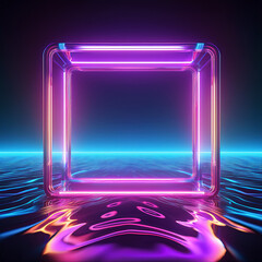 Aufkleber - Ultraviolet neon square on liquid surface. Stunning geometric shape with holographic gradients