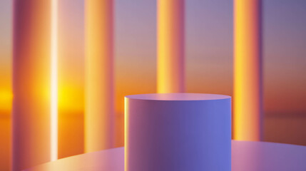 Poster - Minimalist white podium with gentle illumination for modern design concepts